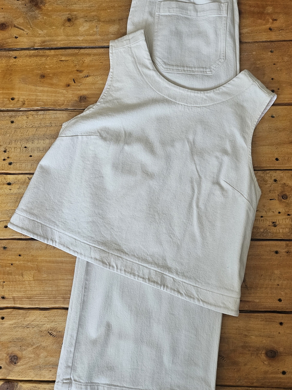Maeve Cream Boxy Crop Tank Top and Matching Pants Set